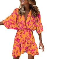 Haljine za plažu YouMumao za žene Ljeto povremeni trendi labavi rukav rukav Mini haljina cvjetna flowy hem boho