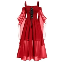 Žene plus Hladni rame maslačka leteća haljina od letećih rukava čipka Up Up Up Solid Color Long Dress Elegantna