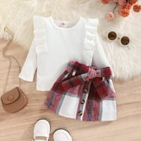 Slatki modni set odjeće za djevojčice jesen / zima karirana pamučna košulja dugih rukava s rebrastim vrhovima