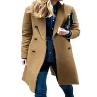Ženski kaput, dugi džepni kaput, gornja odjeća s dvostrukim kopčanjem, modni kardigan za zabavu, kaki Ovratnik