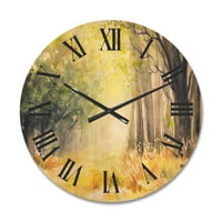 Dizajnerski crtež sjajno sunce kroz žuto šumsko drveće tradicionalni drveni zidni sat