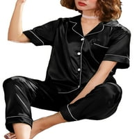 Ženska spavaćica s gumbima u veličini Plus, Salonka, satenska svilena pidžama za spavanje