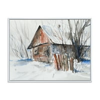 Designart 'stara napuštena drvena kuća u zimskoj snježnoj slici' Tradicionalno uokvireno platno zidne umjetničke