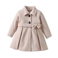 Dječje jakne, zimski topli vuneni kaput s dugim rukavima za djevojčice, jednobojna leptir mašna za dječju odjeću