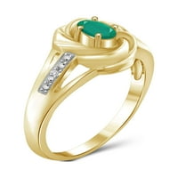 Draguljara Smaragdni prsten nakit za rođenje - 0. karat smaragd 14K Zlatni nakit od srebrnog prstena s bijelim