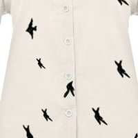Rasprodaja Plus Size modne ženske široke majice s dugim rukavima s reverom s ptičjim printom bluze s bijelim vrhovima
