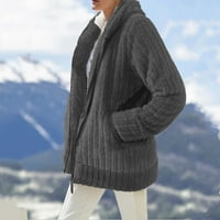Ženska moda jesen-zima ležerni topli plišani jednobojni široki kaput s džepom i kapuljačom, plus size ženski topovi,