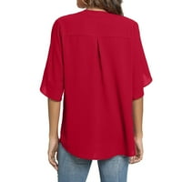 Ženske bluze ženske ležerne kratke rukave čvrste boje V-izreza šifonska košulja gornja bluza crvena s