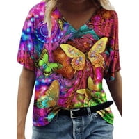 Krajne boje leptir grafičke košulje sukulents cvjetni print s kratkim rukavima za žene labave casual v biljke