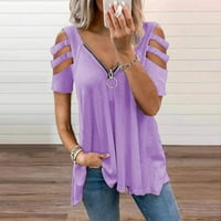 Žene casual modni solidni patentni zatvarač s kratkim rukavima s kratkim rukavima bluza