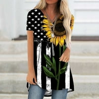 Tklpehg ležerna košulja za žensku trendovsku V-izrezu duge košulje s tunikom američka zastava zvijezda prugasta