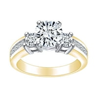 Zaručnički prsten od bijelog prirodnog dijamanta okruglog reza s tri kamena od punog žutog zlata 14k veličina