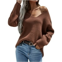 Rasprodaja jesenskih džempera za žene Moderan labavi kroj tanki pleteni pulover s dugim rukavima Ležerne jednobojne