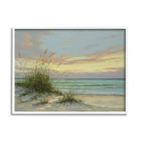 Plaža trava svijetli zalazak sunca Obalno slikarstvo u bijelom okviru umjetnički tisak zidna umjetnost