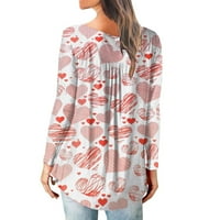 Ženske valentine pulover ženski modni tiskani labava majica dugih rukava Bluza okrugli vrat casual vrhovi grafički