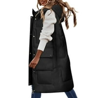 Jakna kaputi za žene zimska jesen Čvrsta prsluk dugačka kapuljača zagrijte džepovima prekriveni vanjski patentni
