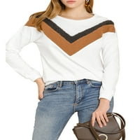 Jedinstvene ponude ženski chevron print dugi rukav okrugli vrat pletiva pulover