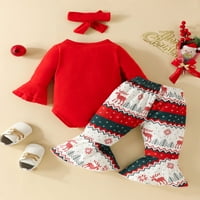 Božićna dojenčad za bebe djevojčice Outfit dugih rukava Onesie Romper kombinezon + Elk Print Flare hlače + traka