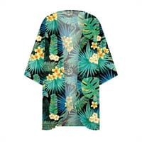 Ženski cvjetni print puff rukav kimono kardigan labavi prekrivanje casual bluze vrhovi s-xxl