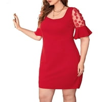 Elegantne jednobojne crvene haljine plus veličine s četvrtastim dekolteom, opremljene do lakta