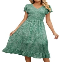 Ženska haljina za plažu u obliku haljine za ljuljanje midi duga haljina s cvjetnim printom ljetna ležerna zelena