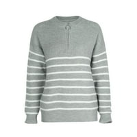 Džemperi za žene, Casual pulover s patentnim zatvaračem s retro izrezom u obliku slova u, jednobojni pleteni pulover,