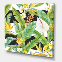 DesignArt 'žuti cvjetovi i tropsko lišće iv' Moderni platno zidni umjetnički tisak