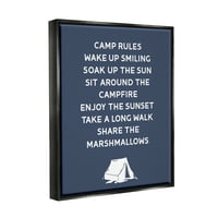Stupell Industries Camp pravila Tekstni znak uživajte u šatoru kampiranja Jet Black Floating Canvas Wall Art,