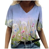 Ženska ljetna majica od pamuka s cvjetnim printom, široki gornji dio kratkih rukava, bluza s rukavima do lakta,