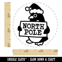 Božićni pingvin koji ide na Sjeverni pol, samoljepljivi gumeni pečat, pečat s tintom-plava tinta-Mali
