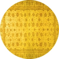 Tradicionalni tepisi u orijentalnom stilu u žutoj boji koji se mogu prati u perilici, okrugli, 3-inčni