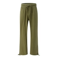 Očišćenja Yohome široke hlače za noge za žene 9-hlača ležerna labava pamučna platna dugačka s džepovima zelena