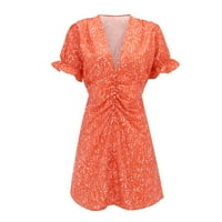 Pamučne majice haljine za žene s ljetnom haljinom ruffle rukne vrat visoki struk cvjetni print mini haljina linijska