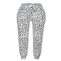 Žene labave leopardove tiskane čipkaste duge hlače s džepovima
