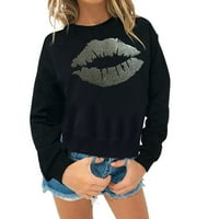 Ženski dugi rukav pulover pulover pulover solidna boja o-lip usne print dugački džemper za duksericu casual pleteni