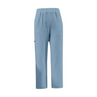 Shomport ženske pamučne lanene hlače s džepovima visoki struk udobne labave hlače casual lagane labave hlače