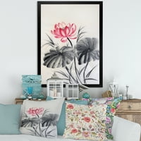 DesignArt 'dva jednobojna lišća s lotosovim cvijetom' tradicionalni uokvireni umjetnički tisak