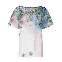 Hanas vrhovi ženska modna bluza, ulje za slikanje cvijeća tiskane majice s kratkim rukavima, Henley okrugli vrat
