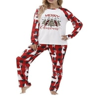 Odgovarajuće obiteljske božićne pidžame, vrhovi s dugim rukavima s printom na drvetu + karirane hlače