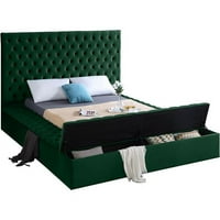 Bračni krevet od punog drveta od punog drveta s čupavim baršunom u zelenoj boji