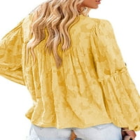 Bomotoo Žene šifon vrhovi dugih rukava tunika bluza cvjetni print majica obična majica ljetna majica žuta l