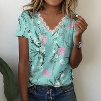 Ženske ljetne bluze v-izreza cvjetna bluza s kratkim rukavima plava xxl