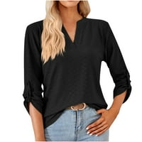 TDOQOT Womens Fall Tops- V-izrez labave košulje s dugim rukavima u Leasinu u boji crna veličina l