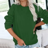 Ženska jednobojna majica dugih rukava s okruglim vratom, ležerna udobna široka lagana Ženska majica u zelenoj
