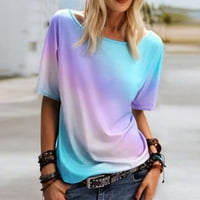 T-Shirt Za Žene, Ležerne višebojne majice s postupnom promjenom boje, Okrugli vrat, gradijentna boja, majica kratkih