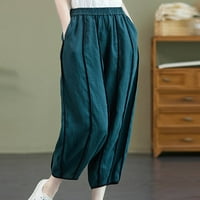 Ženske Capri hlače visokog struka, ljetne Ležerne pamučne lanene široke široke hlače, ošišane hlače s džepovima