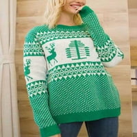 Ženski Božićni džemperi s dugim rukavima s okruglim vratom, pulover s geometrijskim printom sobova, ležerni pleteni