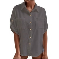 Ženski gumb dolje majica ležerna čvrsta boja skrenite kratke rukave kratke rukave s prednjim dva džepa labavi