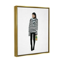 Stupell Industries Trendy Stripes Fashion Girl Beauty & Modes slikanje Zlatni plutač uokviren umjetnički print