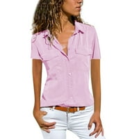Ženske Ležerne jednobojne košulje s ovratnikom s kratkim rukavima, džepovi s gumbima, gornji dio kupaćih kostima,